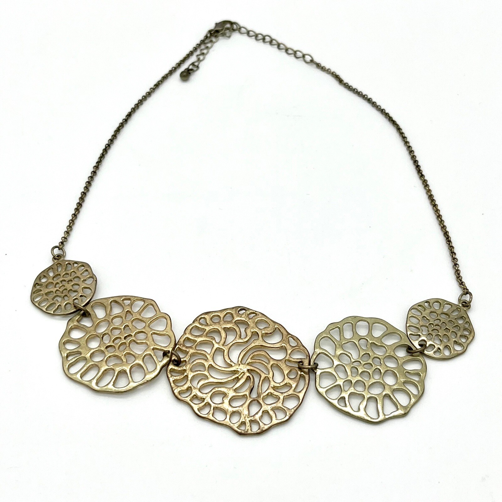 Statement Necklace Gold Tone Disc Medallion Chain Fashion Jewelry Filigree
