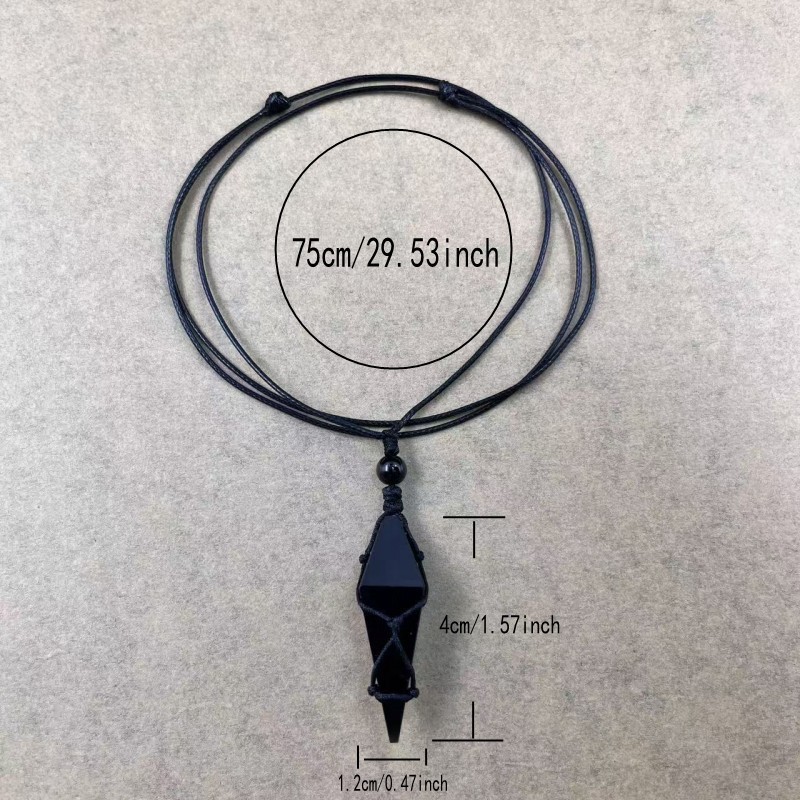 Natural black obsidian crystal rhombus necklace pendant Healing Reiki chain