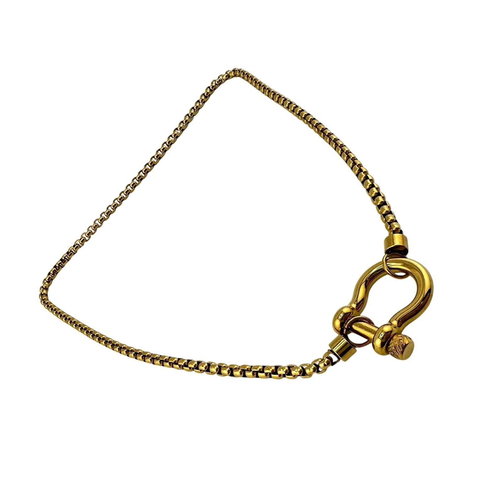 Horseshoe Shackle Charm Pendant Trendy Modern Stack Gold Tone 18″ Necklace