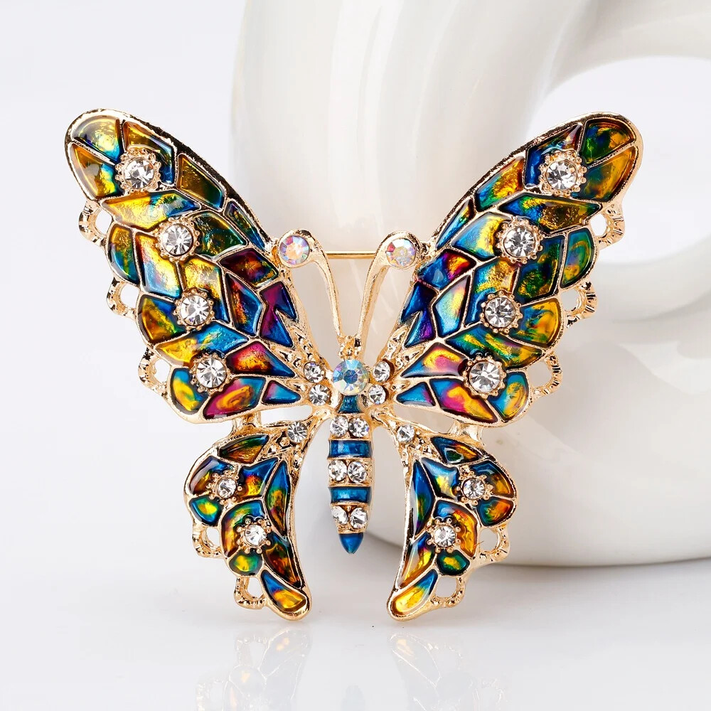 Rhinestone Butterfly Brooch Women Temperament Fashion Pin Accessories Jewelry