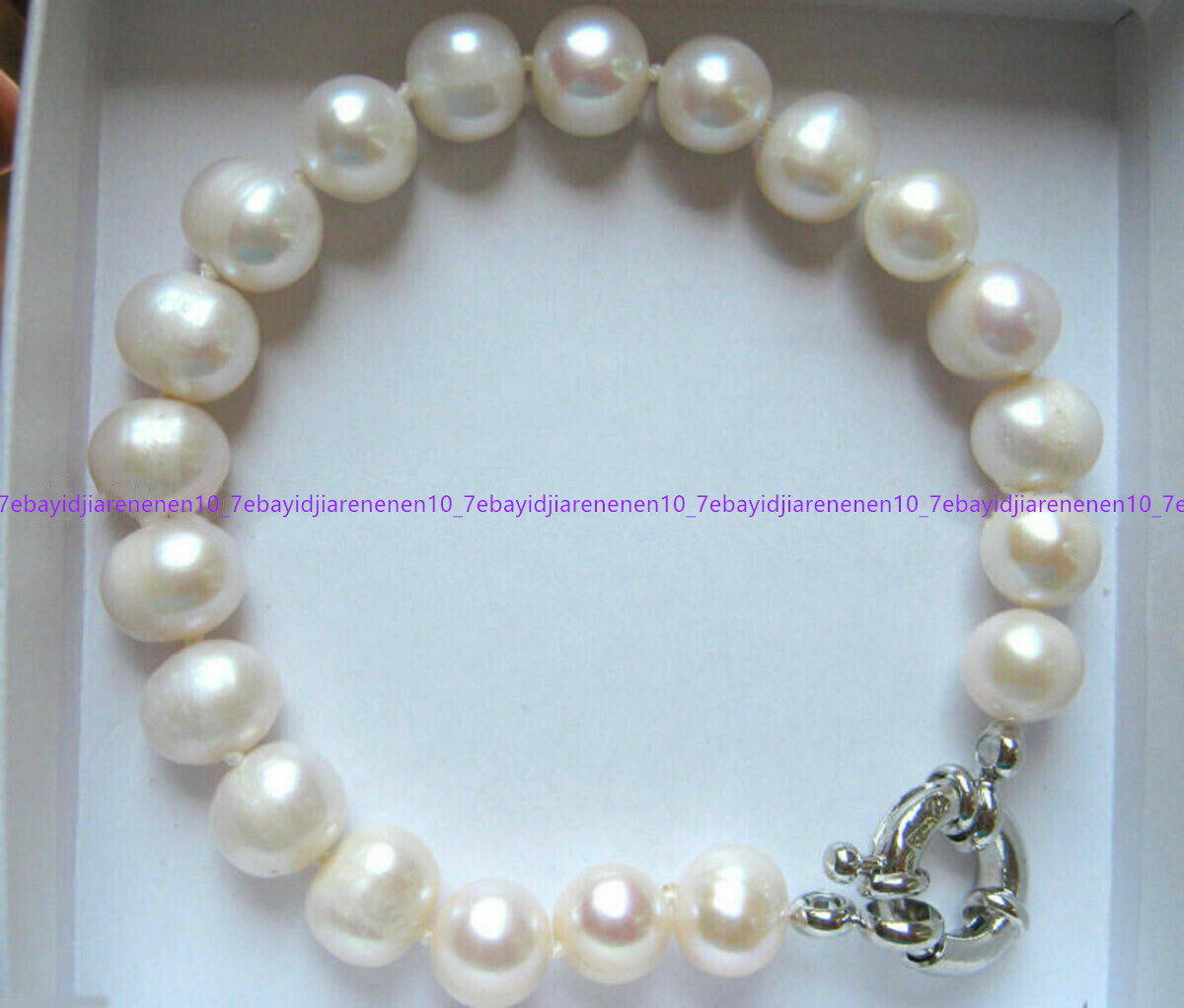 Natural 10-11mm White Freshwater Cultured Baroque Pearl Bracelet 7.5 in