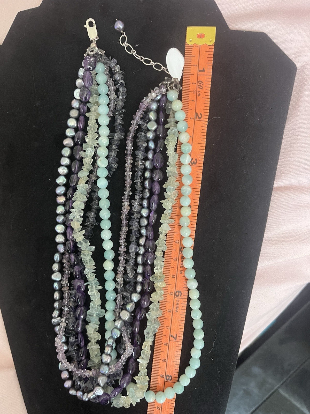 Multi strand beaded statement necklace 925 Clasp