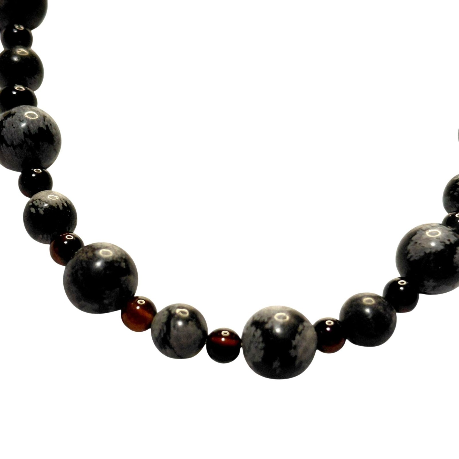 Snowflake obsidian necklace black agate spacers