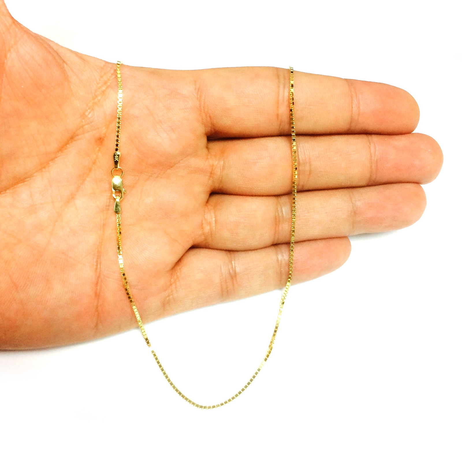 14k Yellow Real Solid Gold Mirror Box Chain Necklace, 1.2mm, 18″