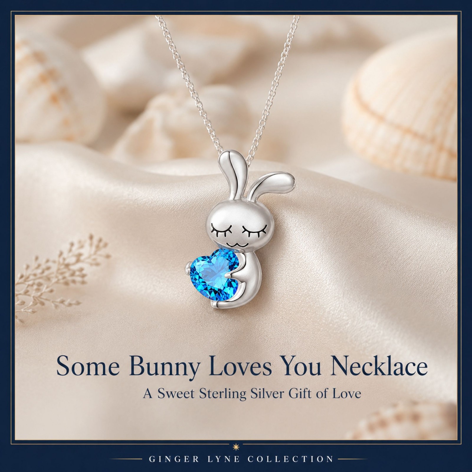 Bunny Love Necklace Sterling Silver Heart Blue Cz Womens Ginger Lyne Collection