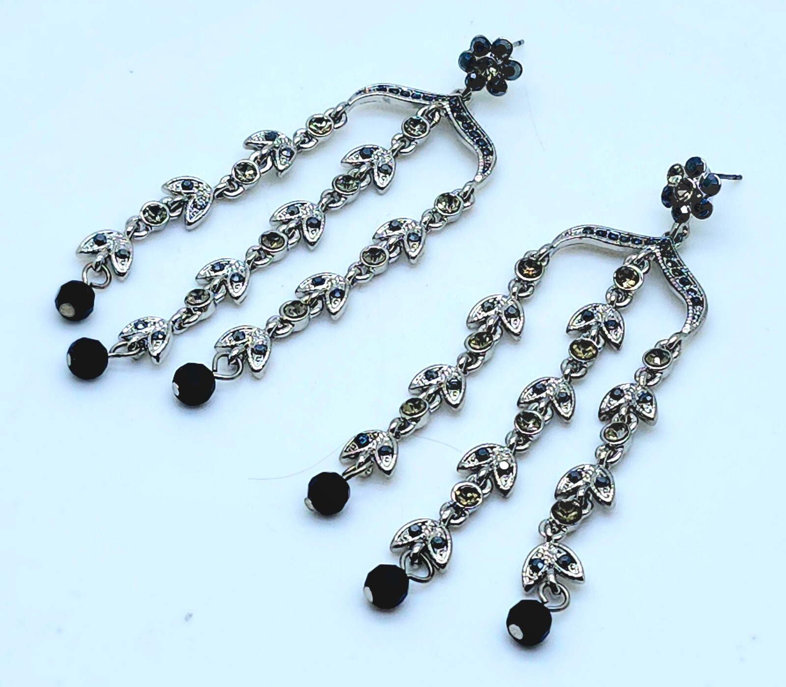 3.25″Long black & BD Rhinestone 3 Line Dangle Chandelier fashion party Earrings