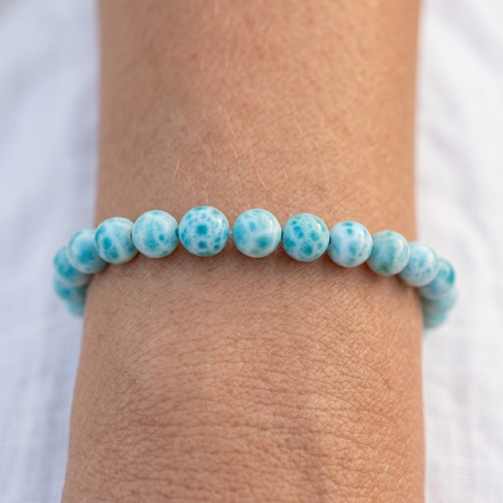 Natural Larimar 4mm Beaded Bracelet Dainty Minimalist Ocean Crystal Jewelry