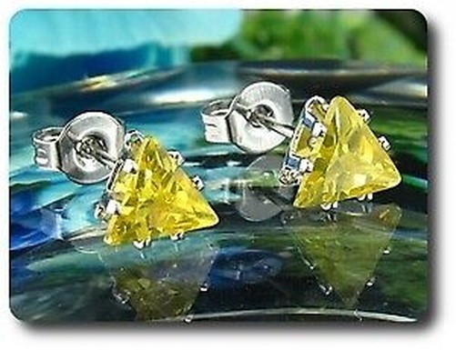 Topaz Yellow Earrings 2X6 Mm White Gold Plated 18K