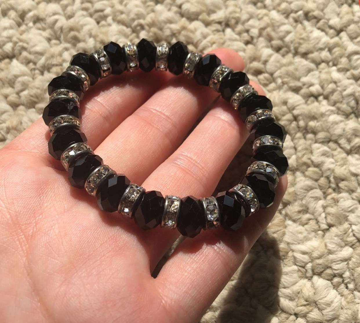Black & Sliver rhinestone beaded stretchy bracelet