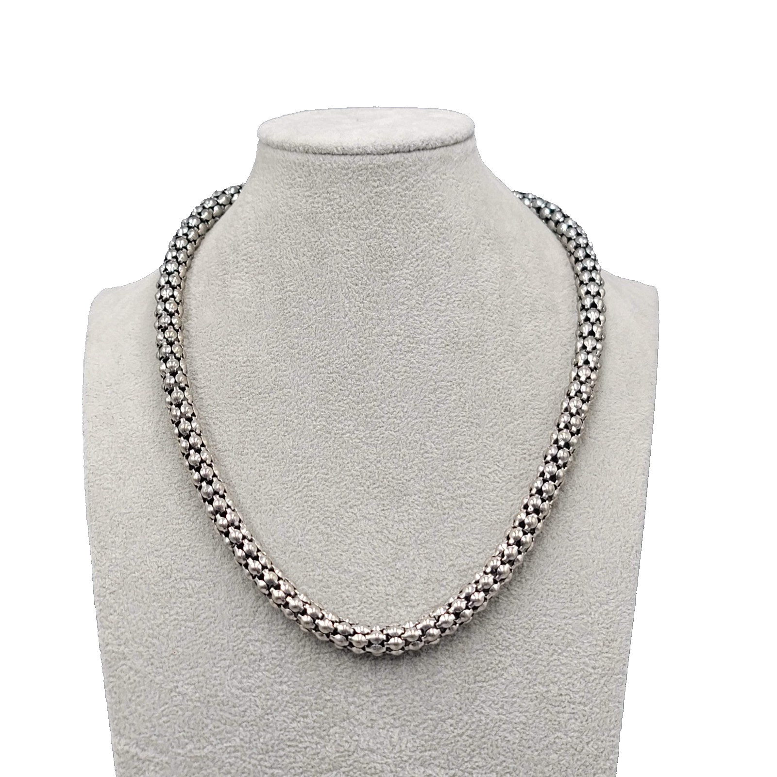 Popcorn Chain 8mm Necklace Silver tone 20″ Adj