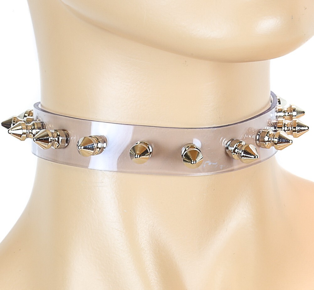 Spike Choker Clear PVC Vinyl Punk Gothic Fetish Rave Cyber Cosplay Collar