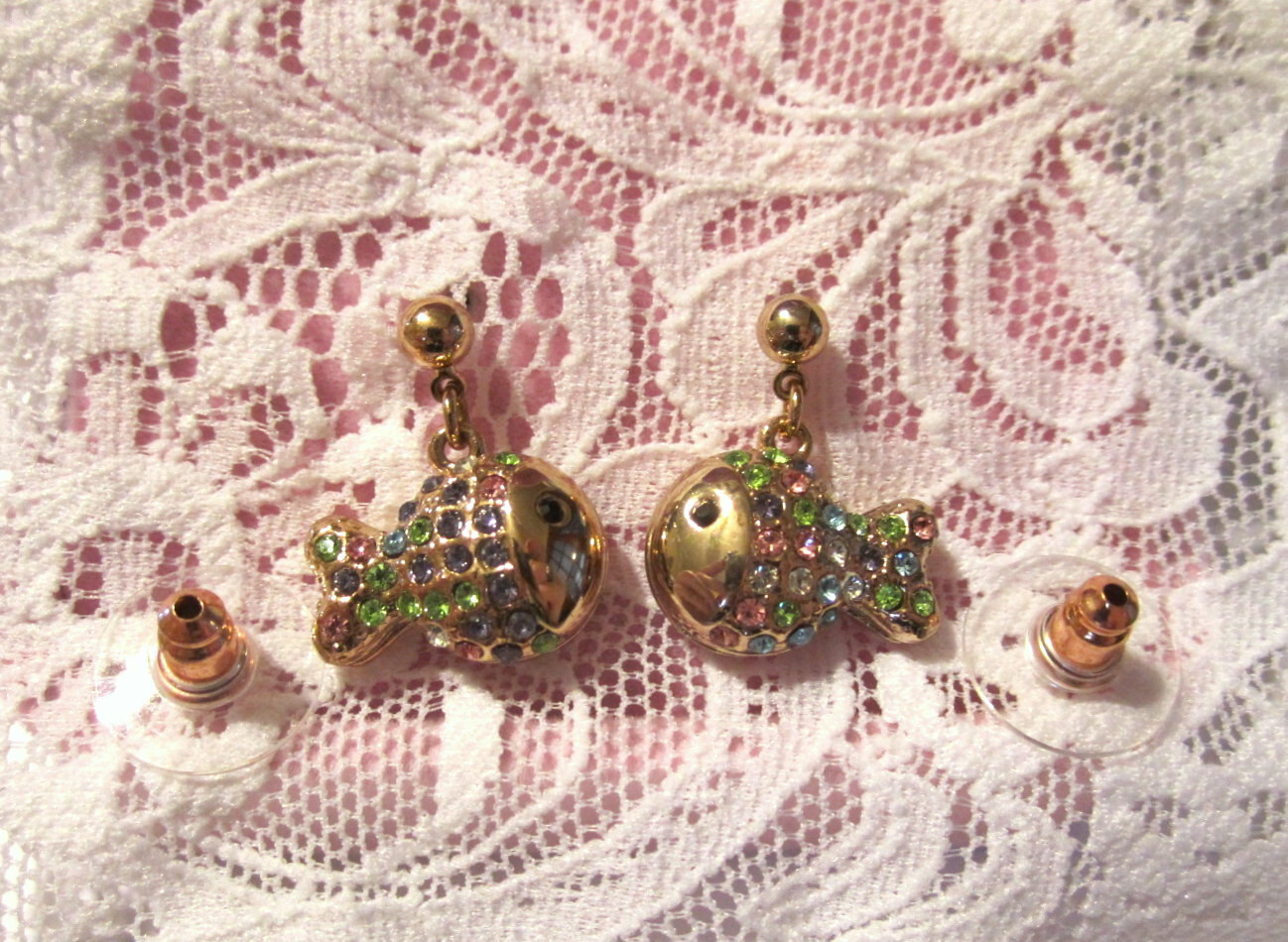 Crystal Fish Earrings – Multi Color Czech Crystals – GOLD