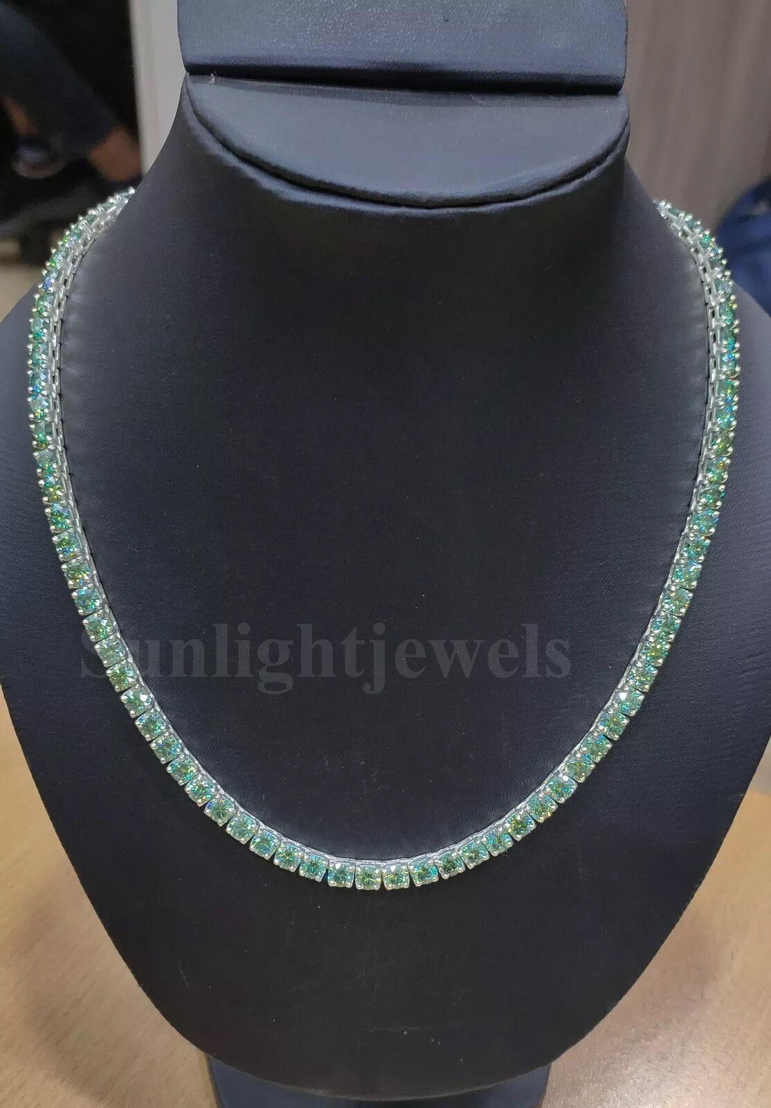 Blue Diamond Necklace, 18Inches, 40 Ct 5mm Certified -Great Luster,