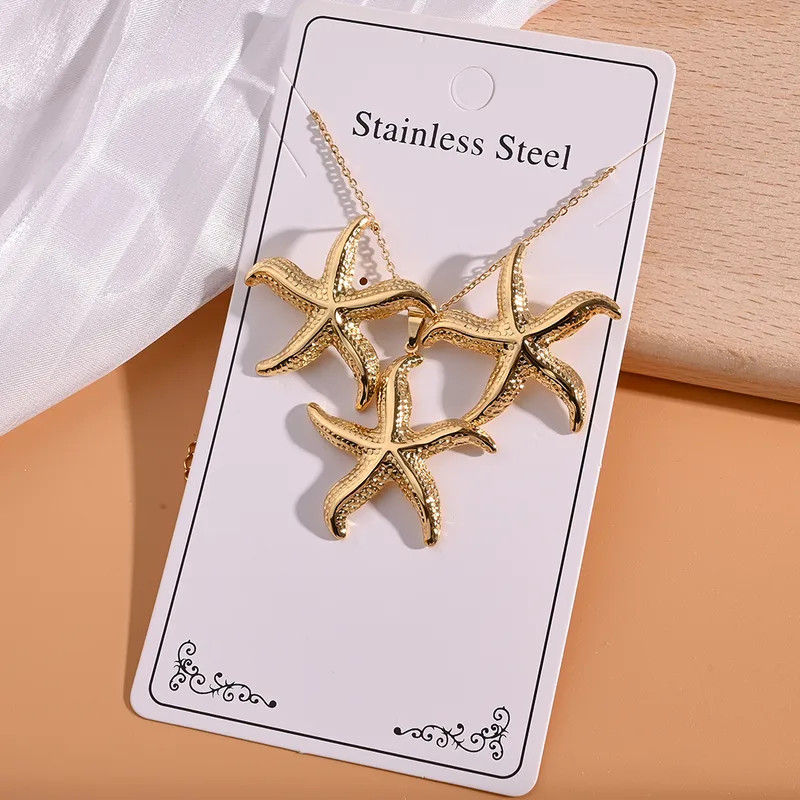 Gold Starfish Necklace set for Women, stainless steel layered beach Jewelry