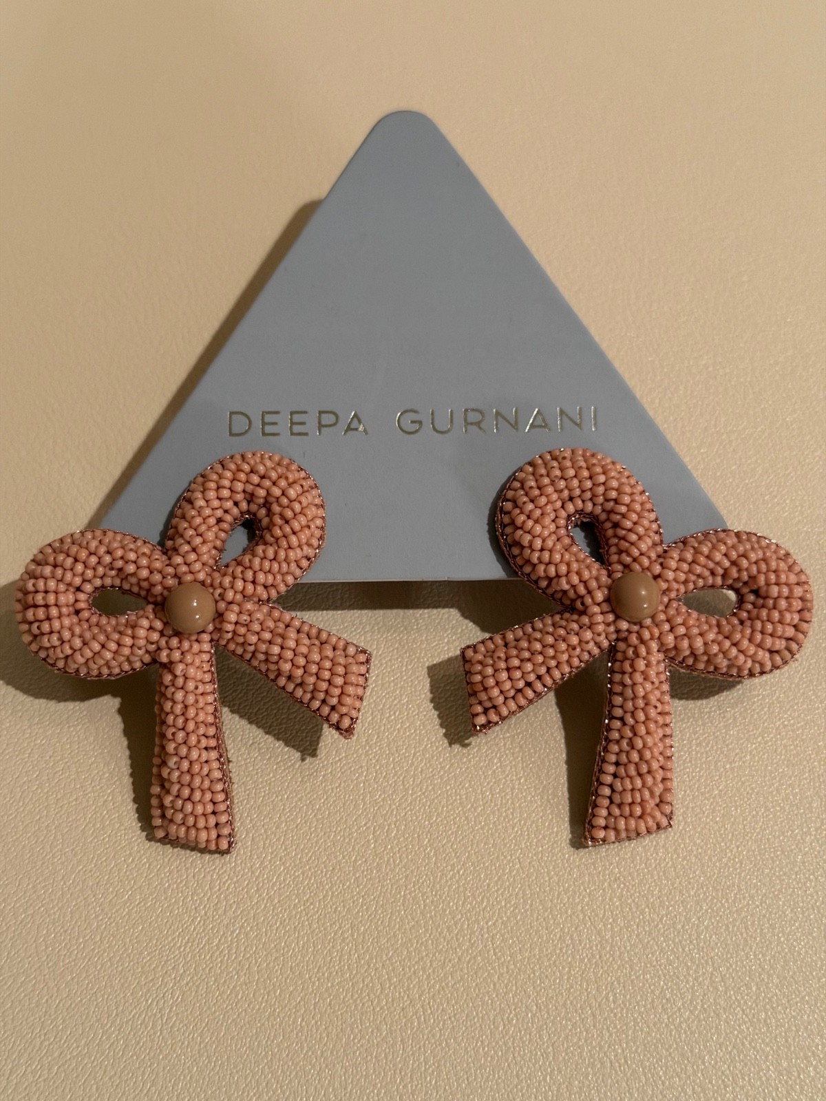 Deepa Gurnani Kane Beaded Bow Stud Earrings Lightweight Pink