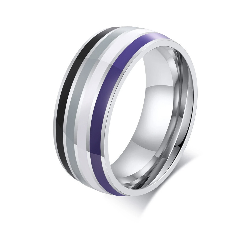 Pride Shack – Asexual Pride Flag Stripes – Stainless Steel Enamel Ring LGBTQ