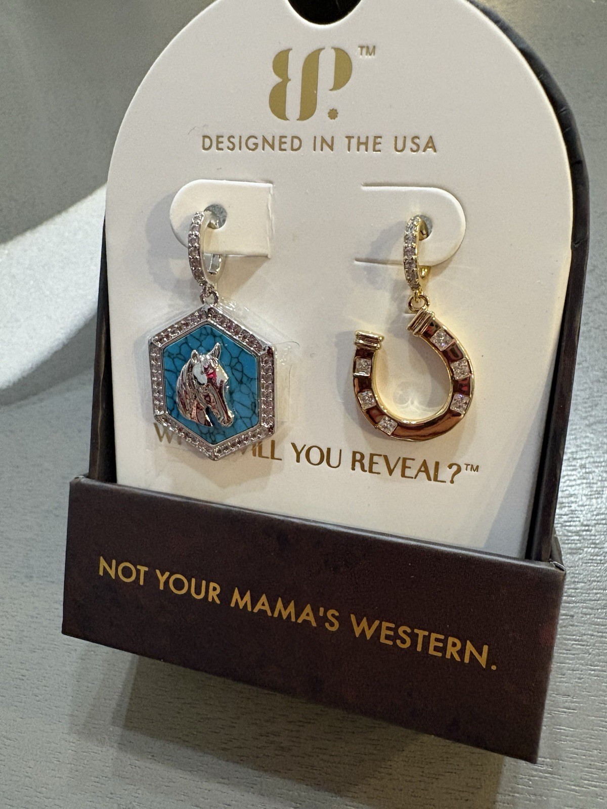 BP CH18912 Rhodium/Gold Plated Turquoise Magnesite CZ Horseshoe Charms