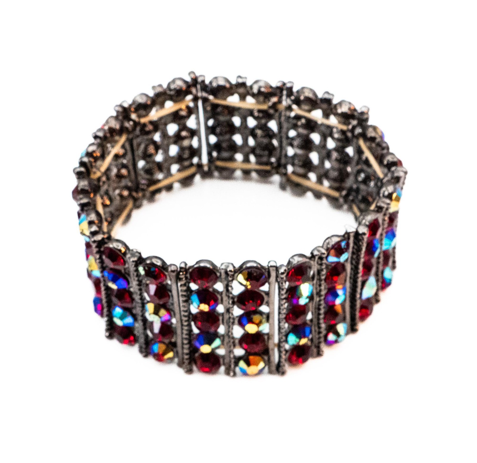 Vintage Deep Red Aurora Borealis Crystal Stretch Bracelet – 7.5 Inches