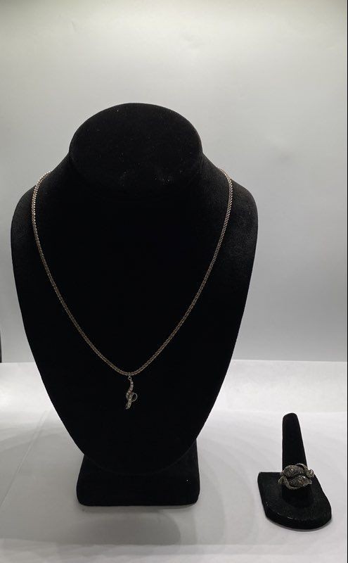 Sterling Silver 925 Italian Necklace & Marcasite Snake Ring Jewelry Set 13.2g