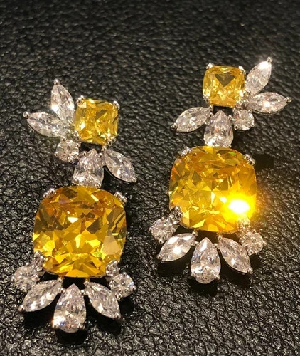 18K White Gold Filled 6CTW Yellow Citrine Gemstone Drop Earrings Christmas Gift