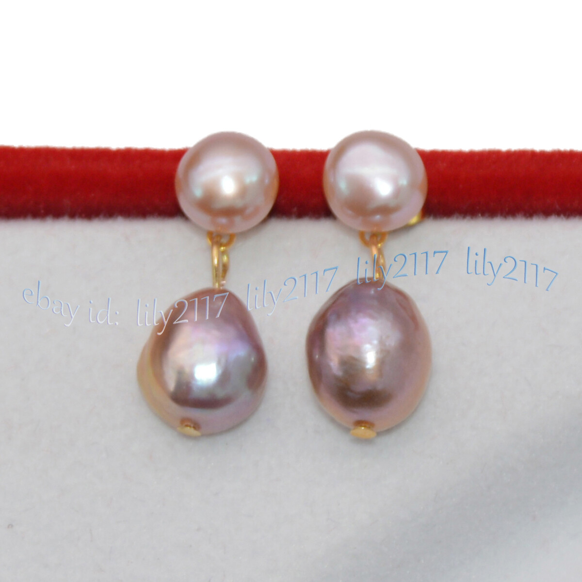4 Pairs Natural Black White Pink Purple Double Akoya Pearl Dangle Stud Earrings