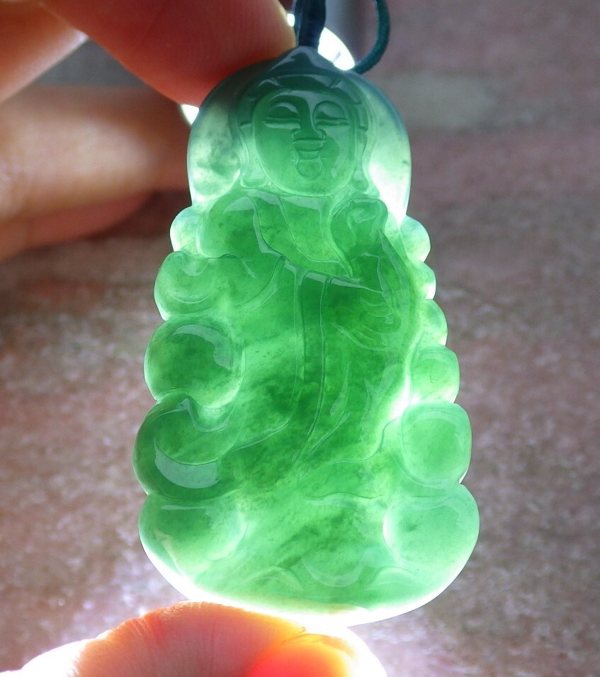 Video Certified Natural A Jade jadeite Pendant Guanyin Kwan yin 观音 108426 TS