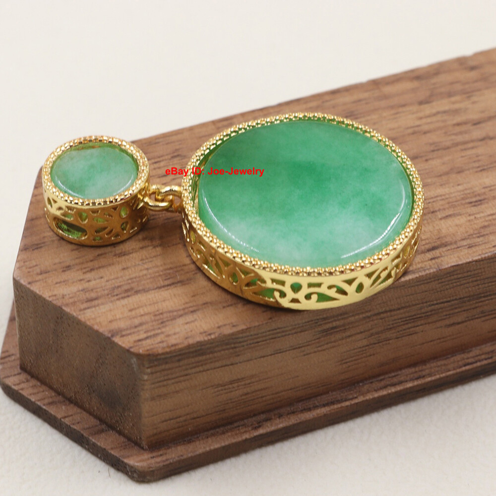 Gold Plated Alloy Heated Green Jade Round 福 Pendant Best Gift 35mm H