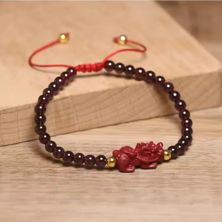 Natural Garnet 4mm Bead Pixiu Healing Wealth Protection Luck Women Bracelet Gift