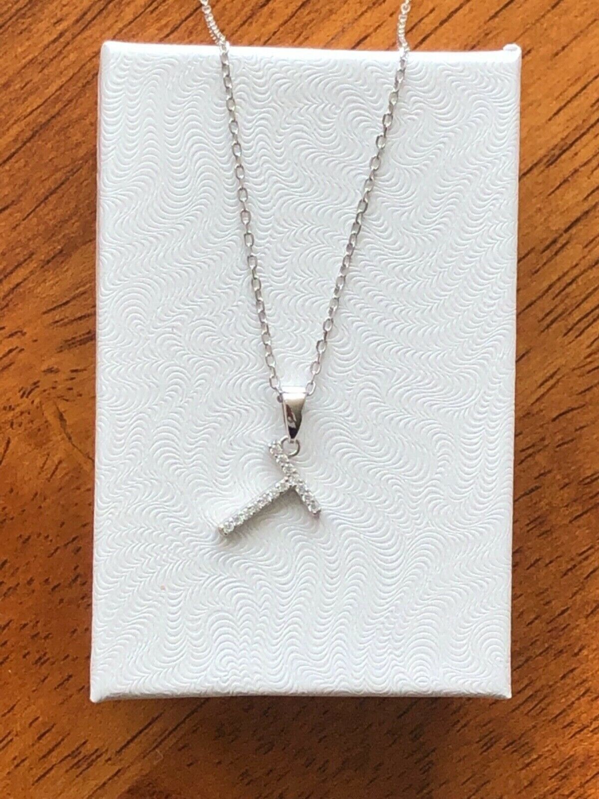 925 Sterling Silver CZ Initial Letter T Pendant Necklace Tiny 9.5mm 16-18″ Women