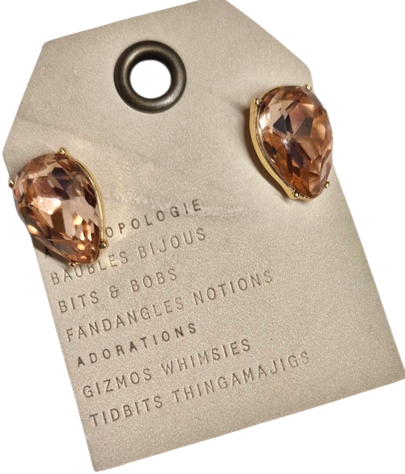 Anthropologie Colorful Stone Drop Earring Light Beige Brown Cubic Zirconia New