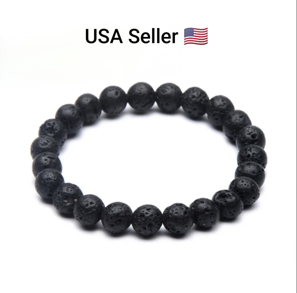 Charm Natural Stone Bracelet Black Lava Matte 8mm Beaded Bracelets Handmade New