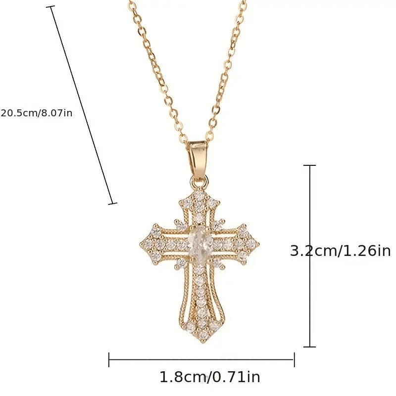Women Luxury 14K Gold Plated Rhinestone Crystal Cross Pendant Necklace Charm New