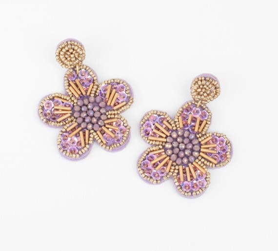 Plunder Design Fashion Trendy Jewelry Lilac Beaded Flower Drop Dangle Earrings