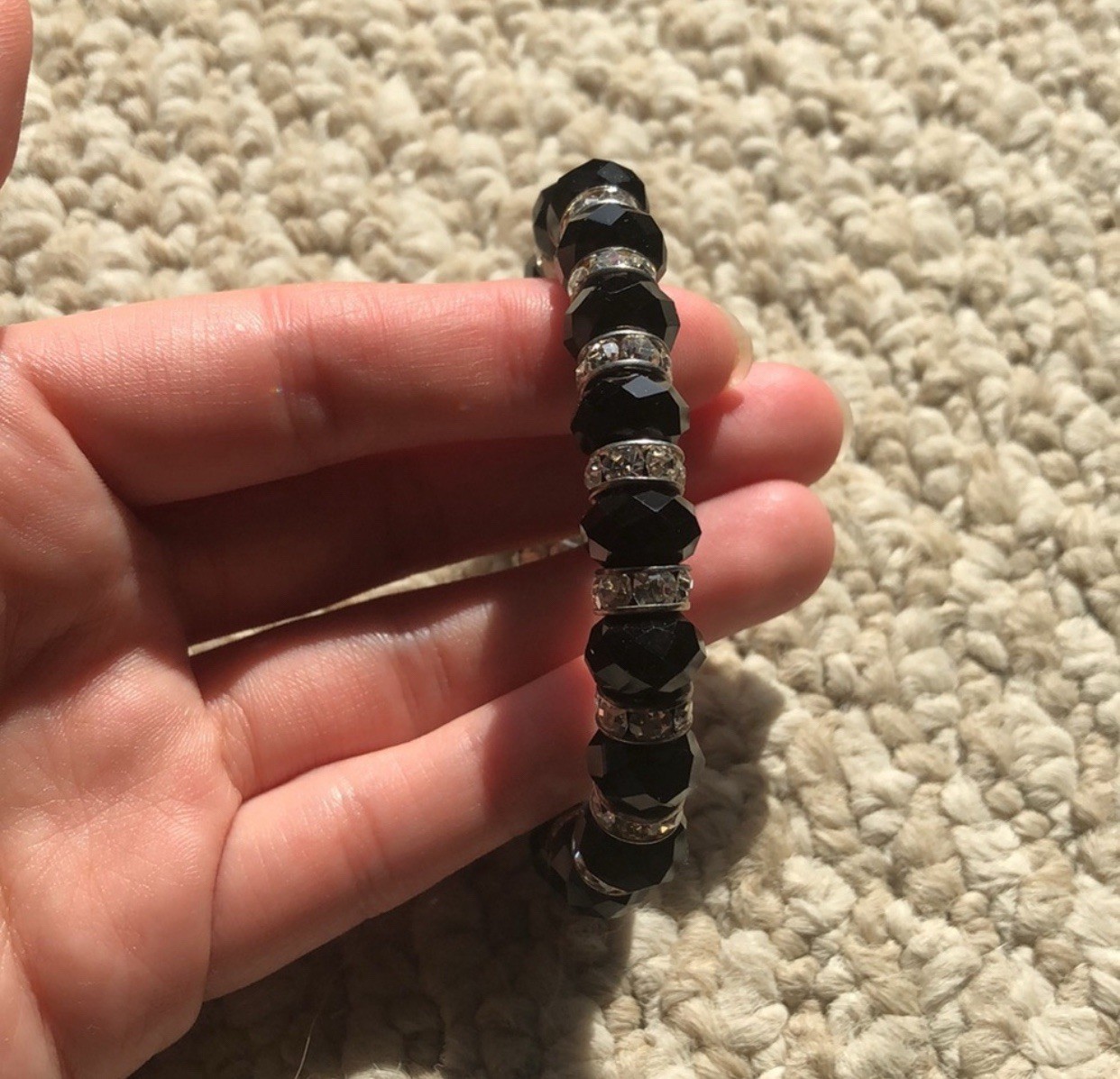 Black & Sliver rhinestone beaded stretchy bracelet
