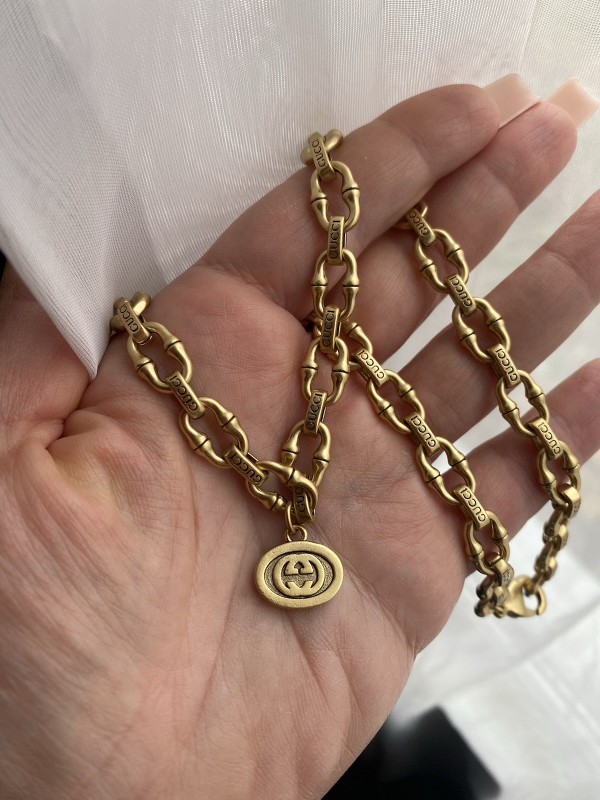 Gucci Signature Chain Link Necklace/ W Duster / 18”/ GG-N-0024