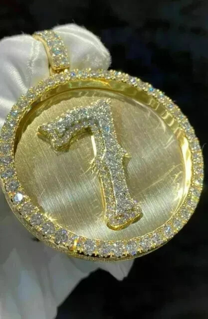 3.45 Ct Round Simulated Diamond Lucky 7 Number Pendant 14K Yellow Gold Plated