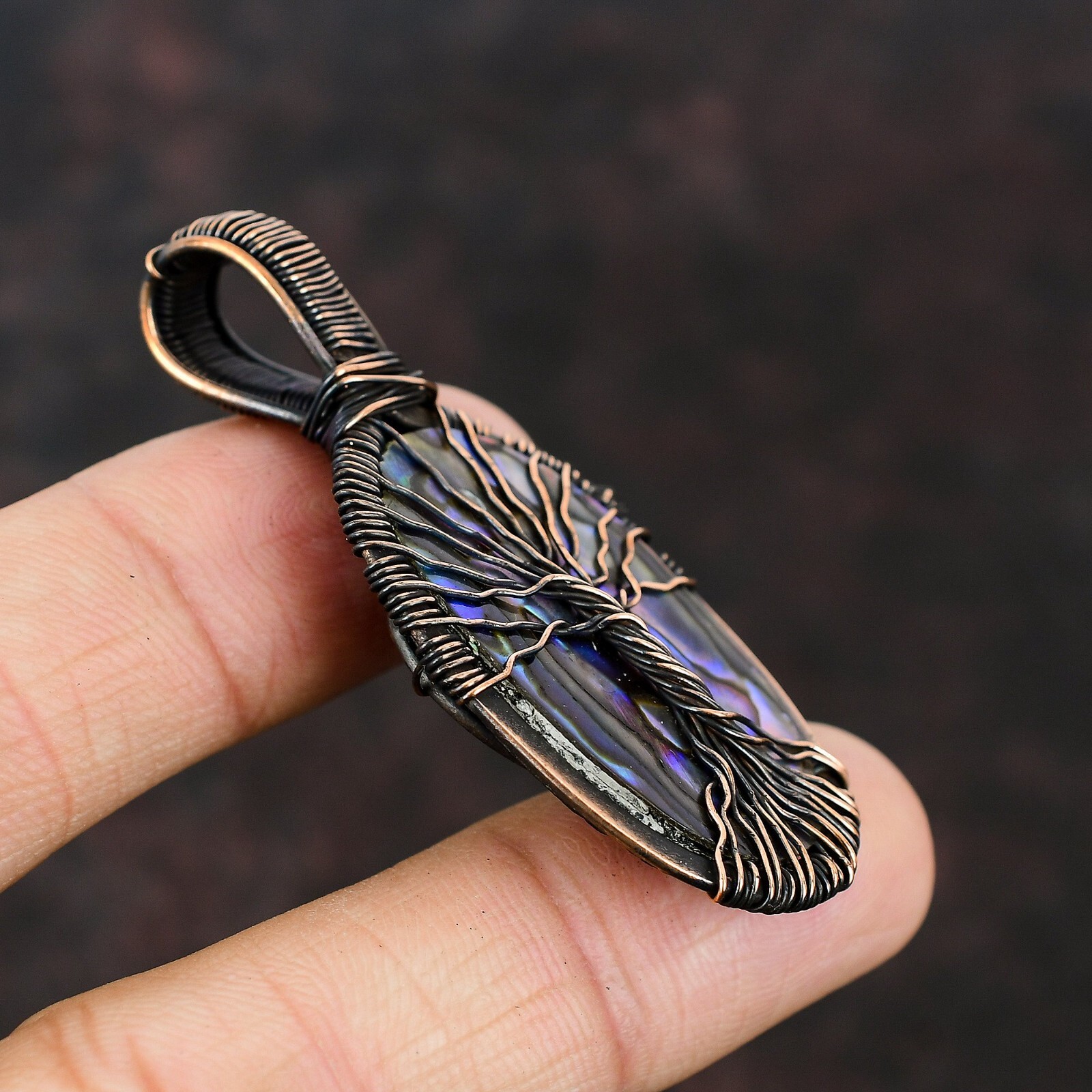 Abalone Shell Copper Gift For Love Wire Wrapped Tree Of Life Pendant 2.36″