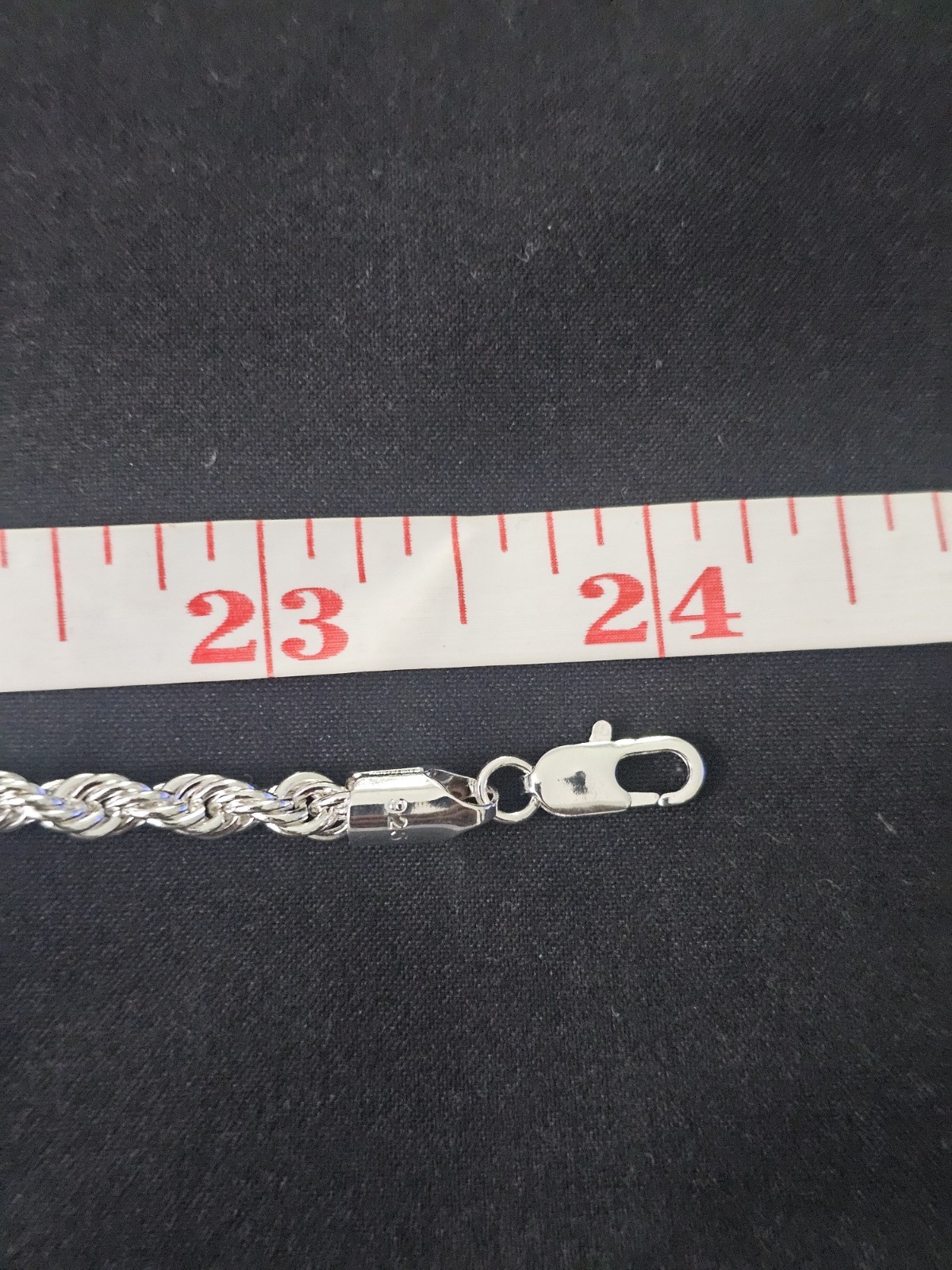 24in 925.silver-plated brass-3.7mm Rope chain w/baguette CZs large cross