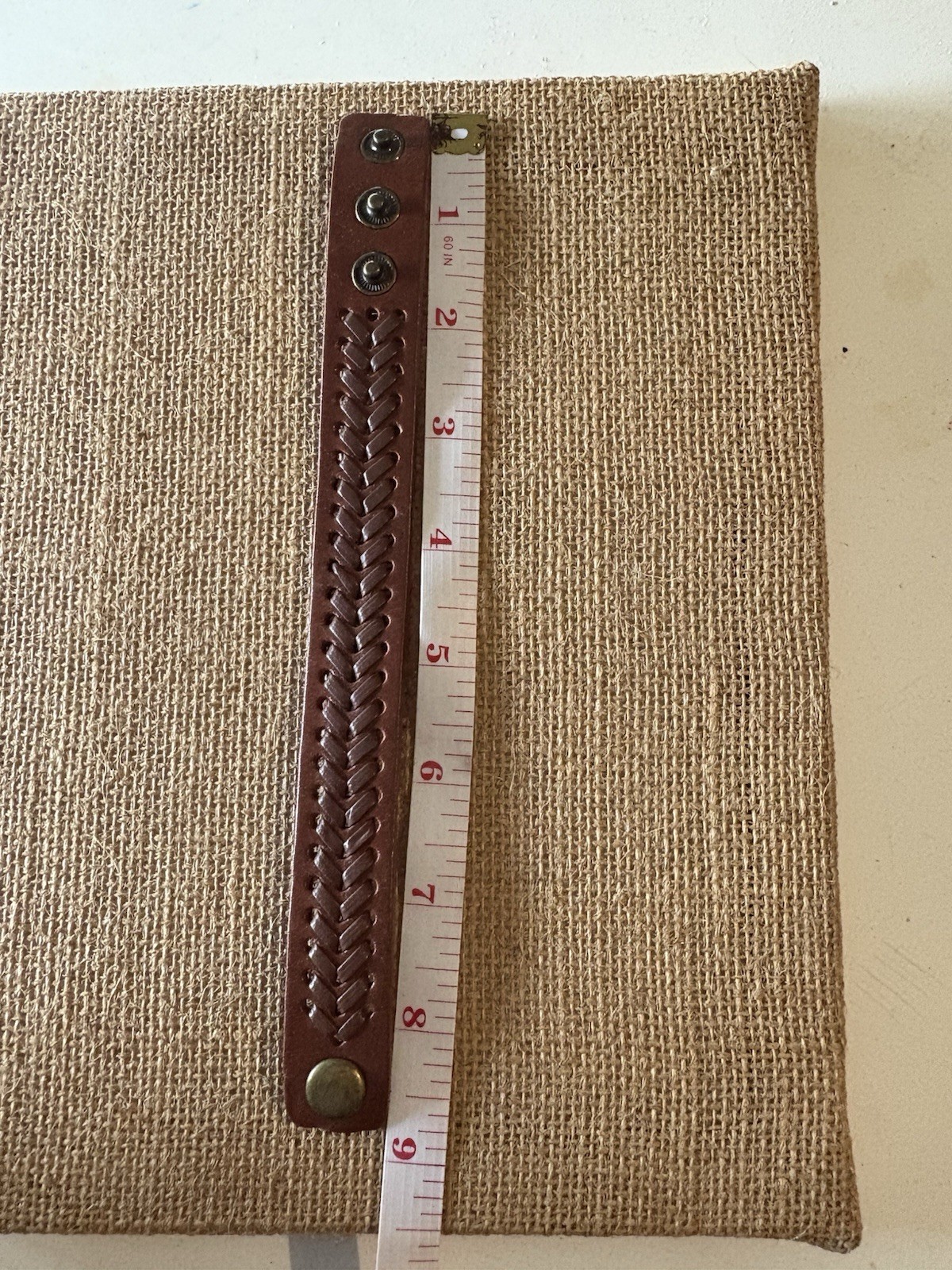 Brown Braided Leather Cuff Bracelet . Adjustable 8 in . Snap Closure . No Stone