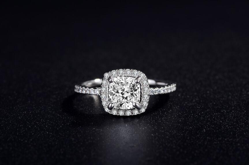 Pave Princess Cut Cubic Zirconia Silver SP Engagement Simulate Ring