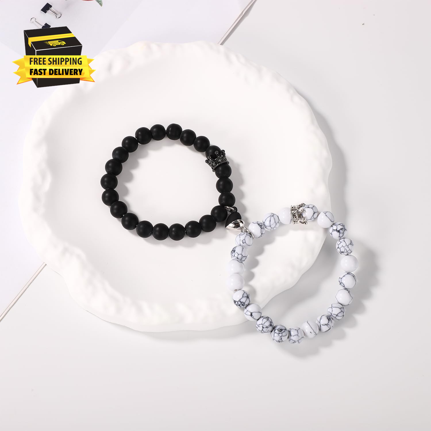 2Pcs Magnetic Couples Bracelets, Love Heart Matching Bracelet King & Queen Crown