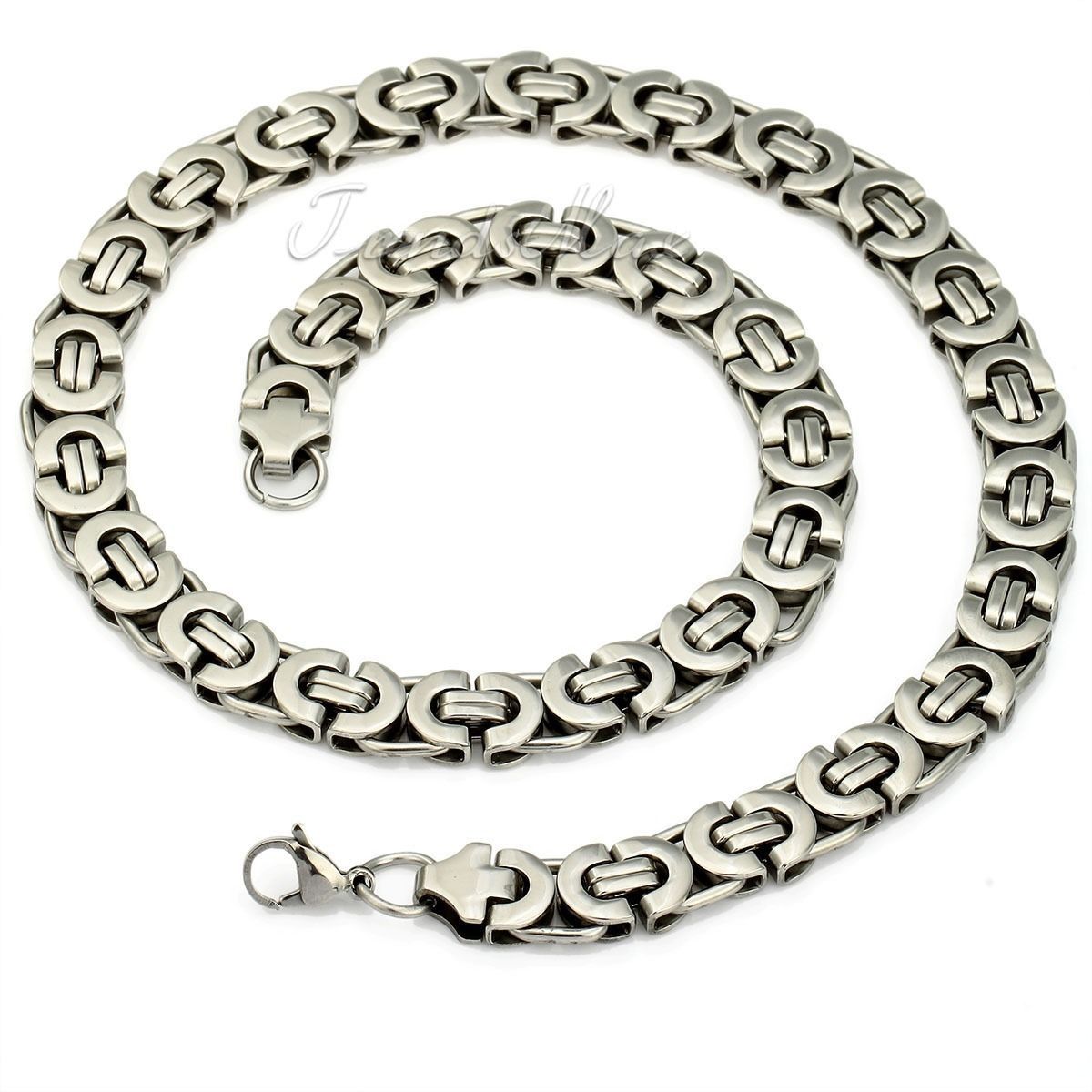11mm Flat Byzantine Link Necklace Silver/Gold Plated Stainless Steel MENS Chain