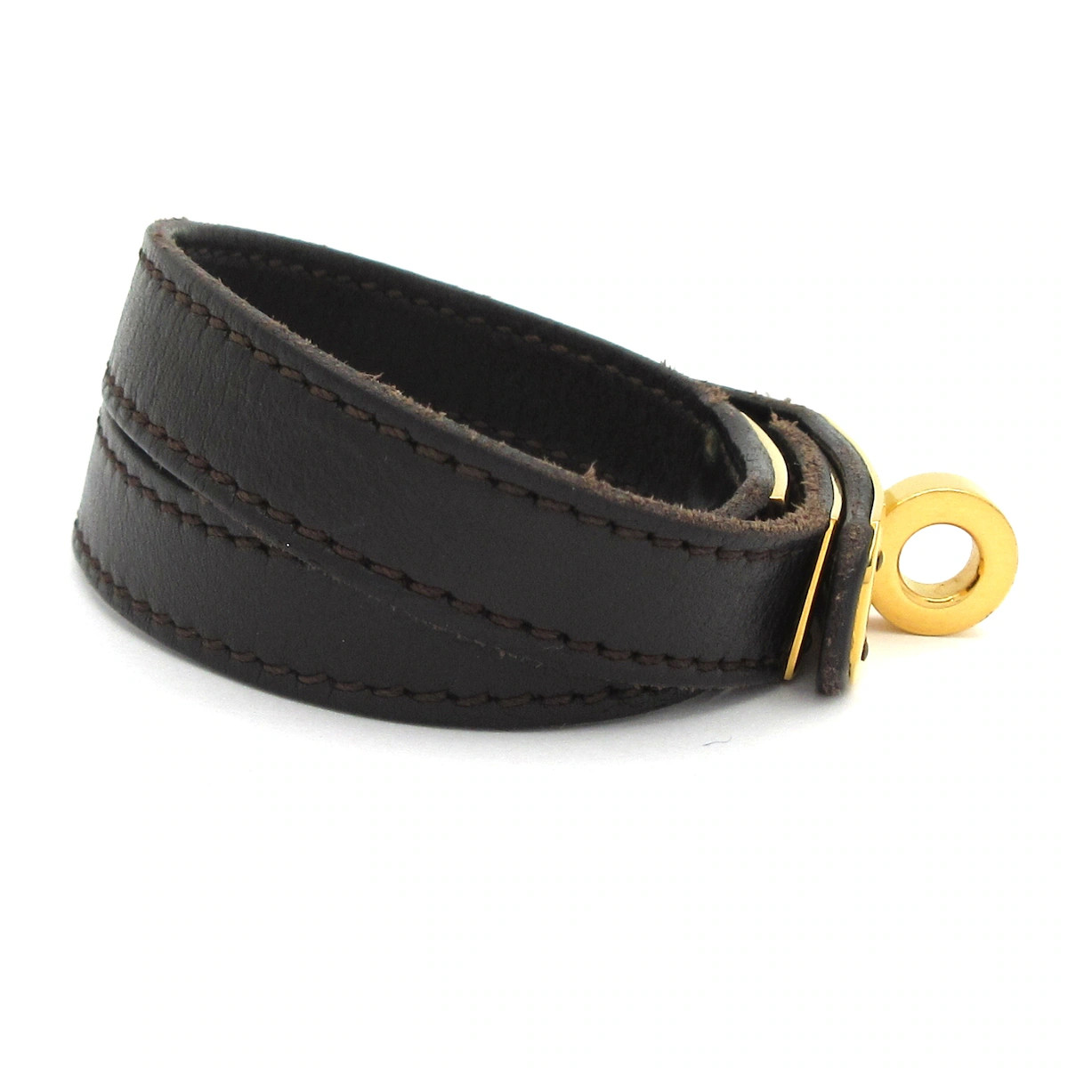 HERMES Mini Kelly Double Tour Dark Brown Gold Leather Hardware Square G