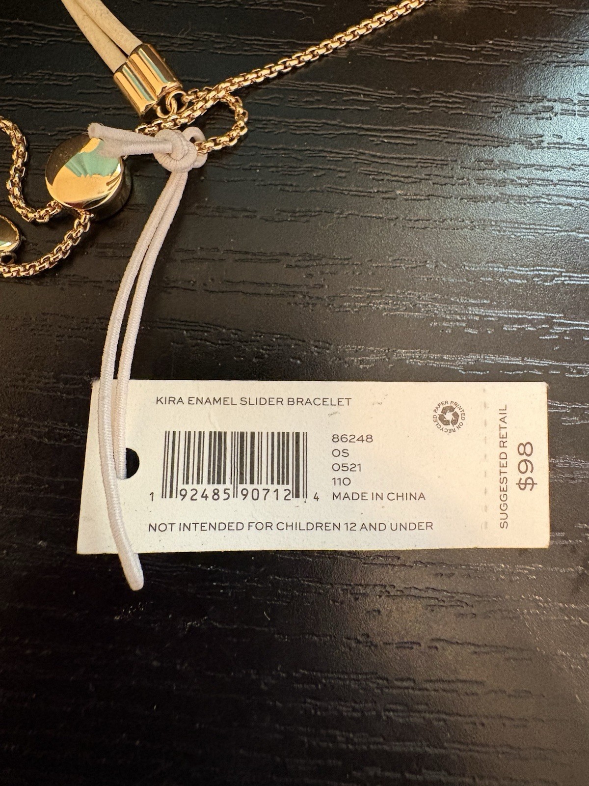 Tory Burch Kira enamel slider bracelet new nwt cream gold adjustable length