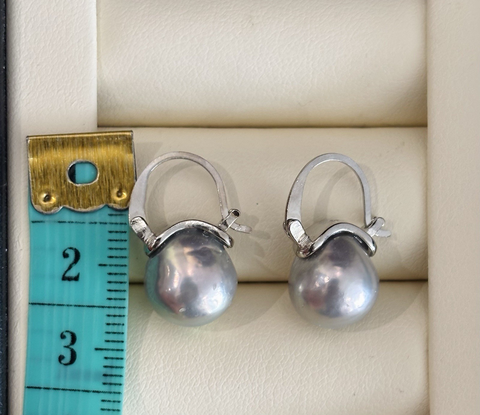 Silver Grey Baroque Pearl Drop Earrings 10mm High Lustre