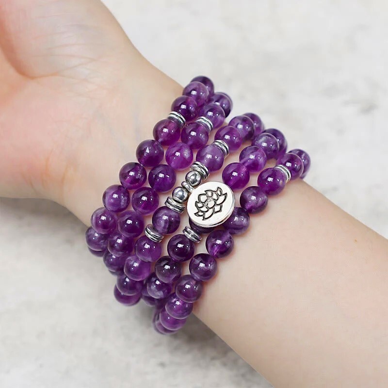 Amethyst 108 Mala Bead Prayer Healing Crystal Necklace Bracelet Talisman Gifts