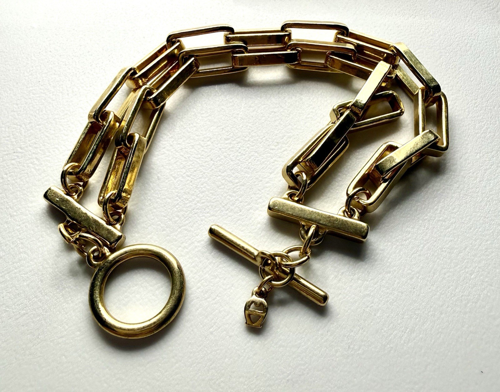Gold Tone Bar Link Chain Bracelet Toggle Clasp Stackable 7 in