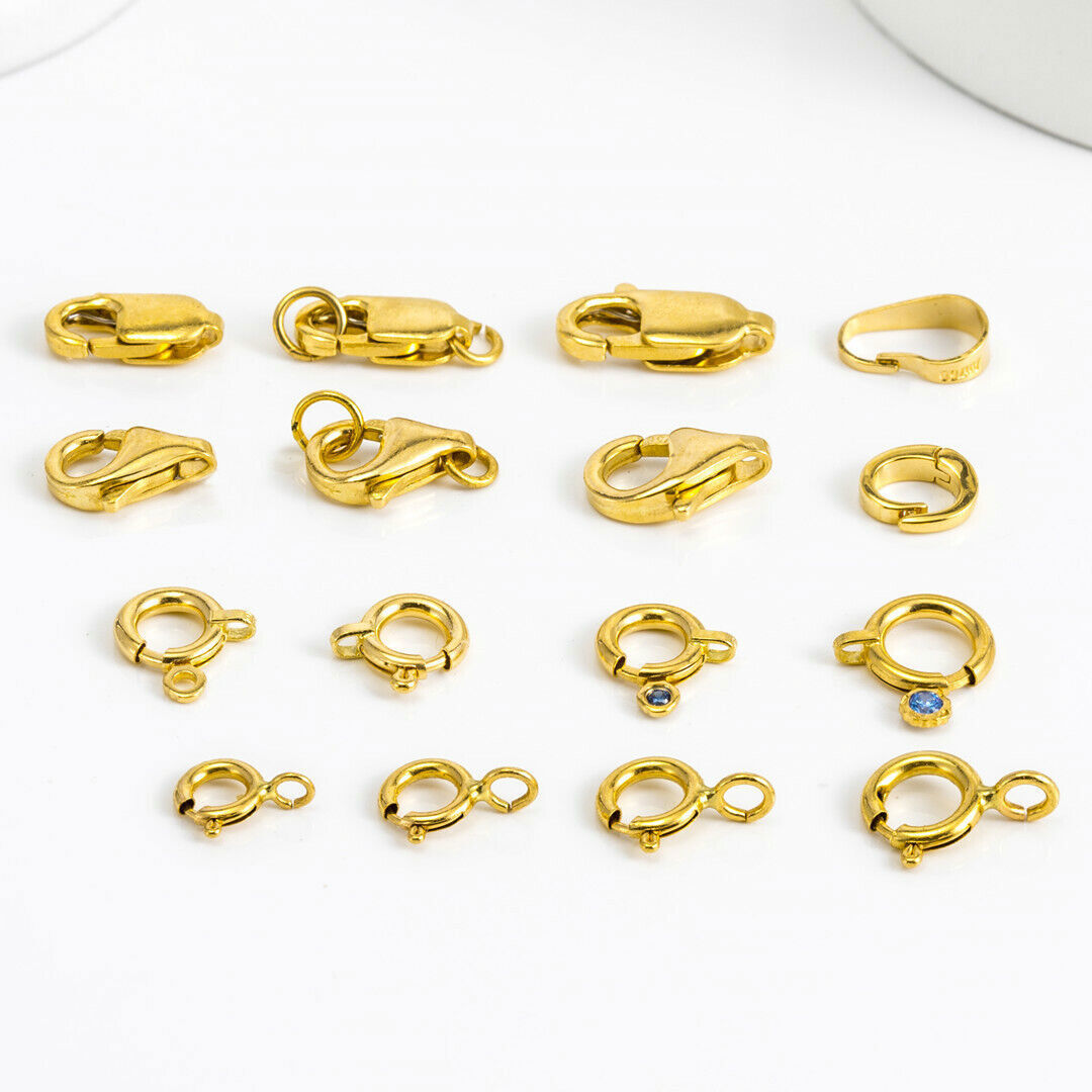 Real Pure 18K Yellow Gold Clasp Hooks Bracelet Necklace Connector Lobster Circle