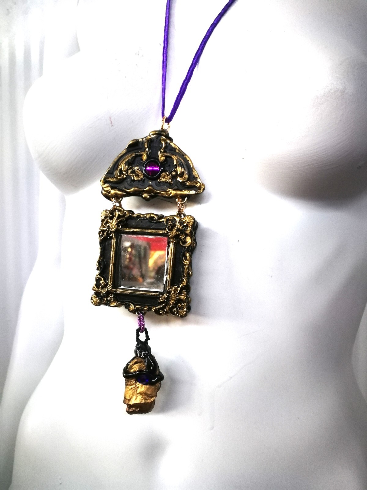 Jewelry Woman Fashion Necklace Pendant Victorian Gothic Black Mirror Goth Jewel