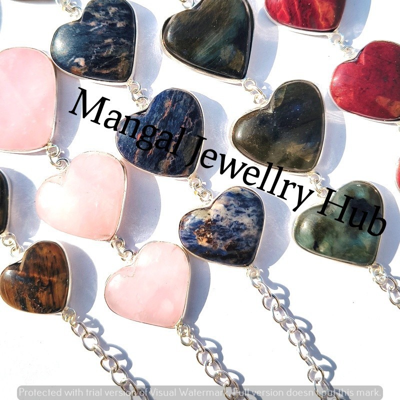 Sodalite & Mix Gemstone Heart Bracelets Lot 925 Sterling Silver Plated Jewellery